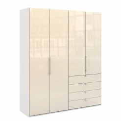 Wiemann Falttürenschrank Loft I - Alpinweiß / Glas Magnolie - Höhe: 236 cm - Schublade rechts