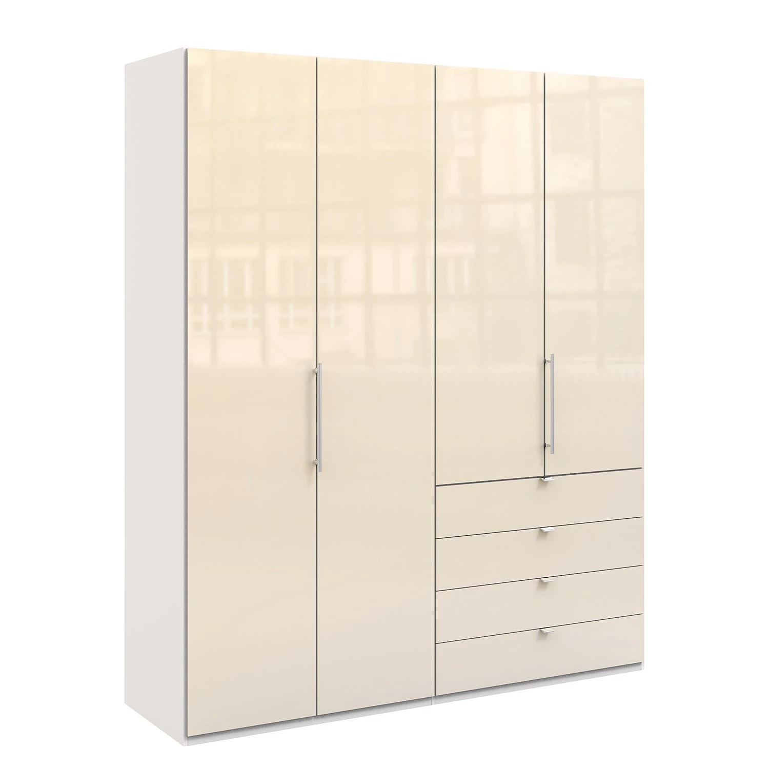 Wiemann Falttürenschrank Loft I - Alpinweiß / Glas Magnolie - Höhe: 236 cm - Schublade rechts