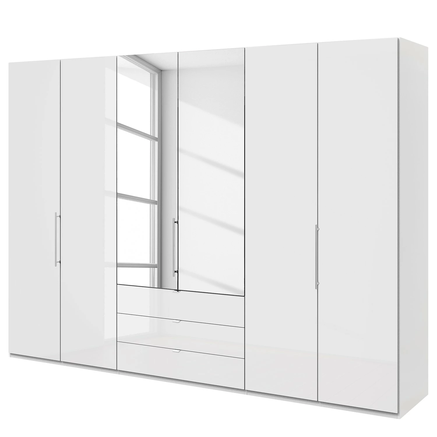 Wiemann Falttürenschrank Loft III - Alpinweiß / Glas Weiß - Höhe: 216 cm - 2