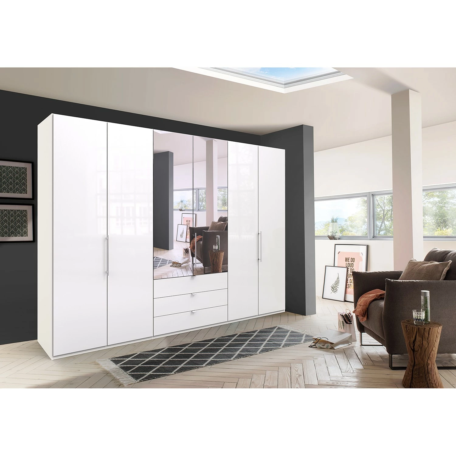 Wiemann Falttürenschrank Loft III - Alpinweiß / Glas Weiß - Höhe: 216 cm - 2 – Bild 2