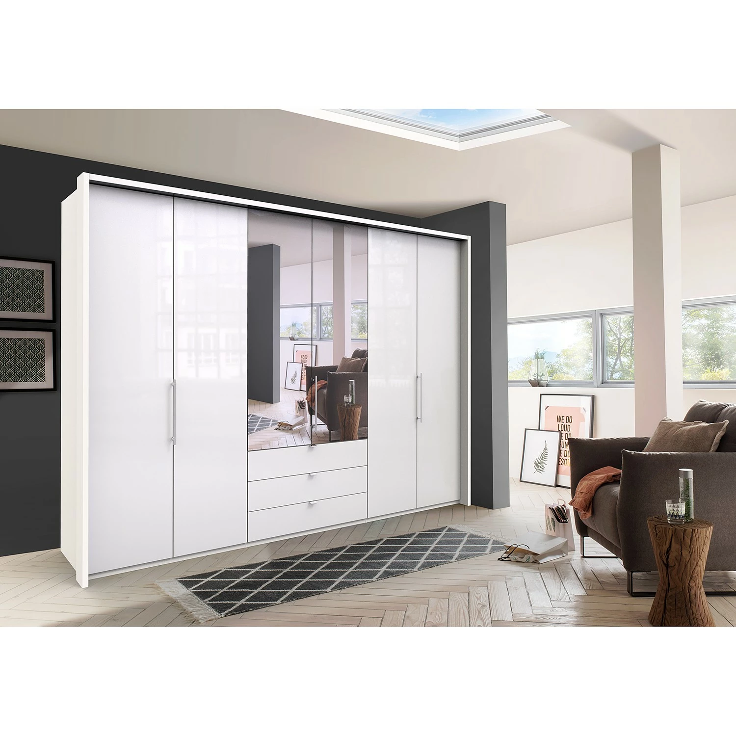 Wiemann Falttürenschrank Loft III - Alpinweiß / Glas Weiß - Höhe: 216 cm - 2 – Bild 3