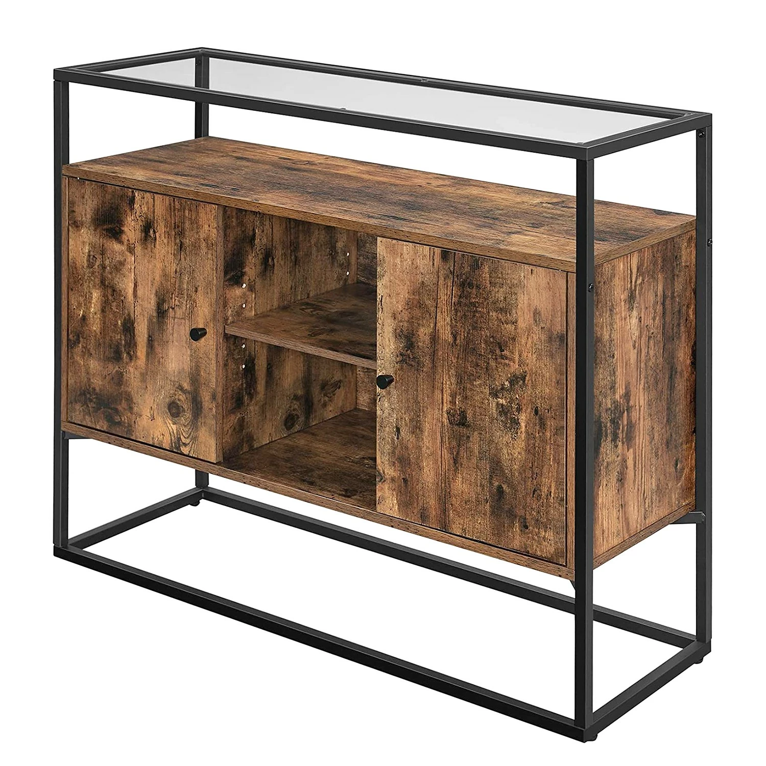 Red Living Kommode Cottage Hill III - Glas / Metall - Braun / Schwarz