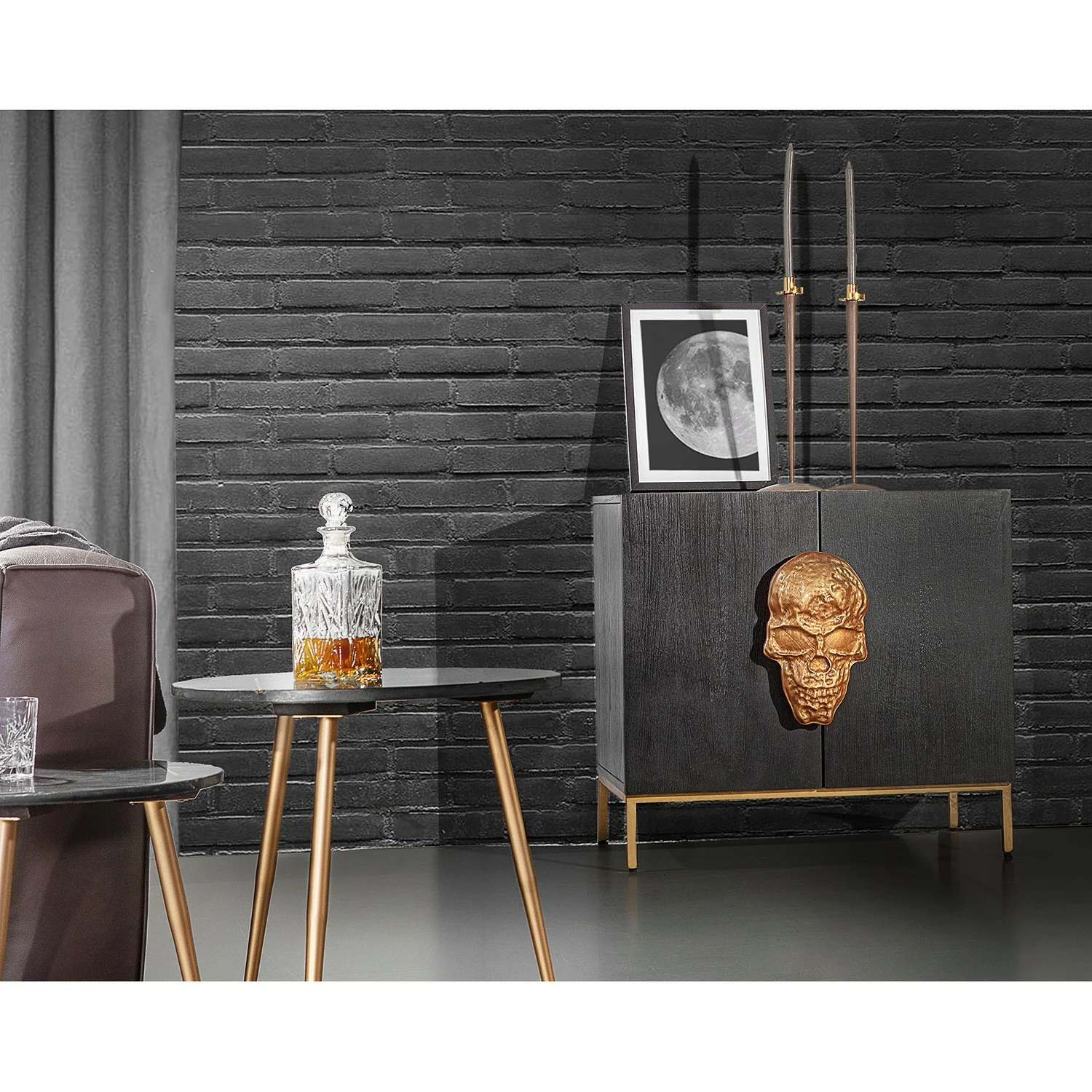 Red Living Kommode Worland II - Echtholzfurnier / Metall - Eiche Schwarz / Gold – Bild 2