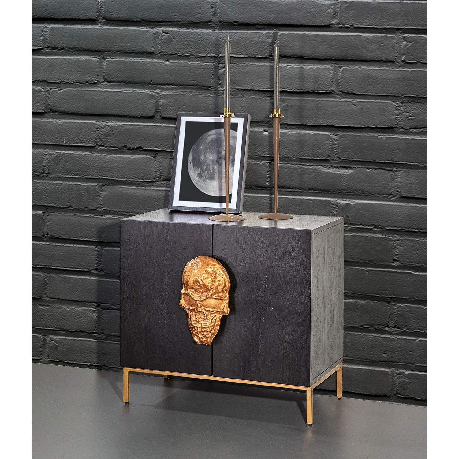 Red Living Kommode Worland II - Echtholzfurnier / Metall - Eiche Schwarz / Gold – Bild 4