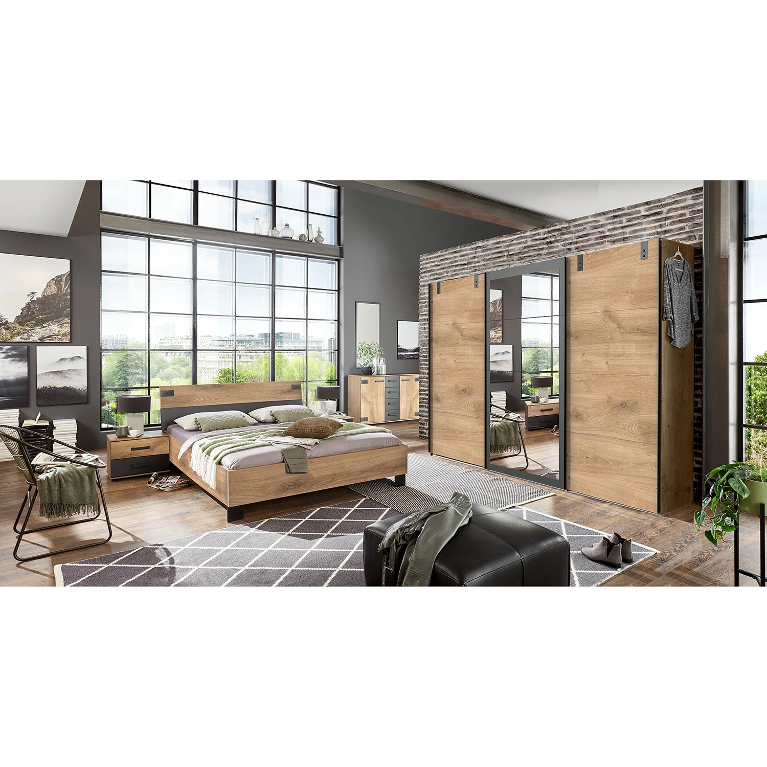 Wimex Nachtkommode Malmoe - Eiche geplankt Dekor / Graphit – Bild 3