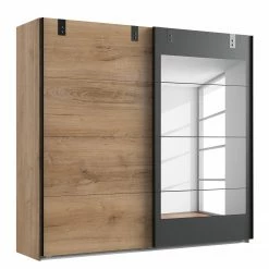 Wimex Schwebetürenschrank Malmoe - Eiche geplankt Dekor / Graphit - Breite: 225 cm - Mit Spiegeltür/-en