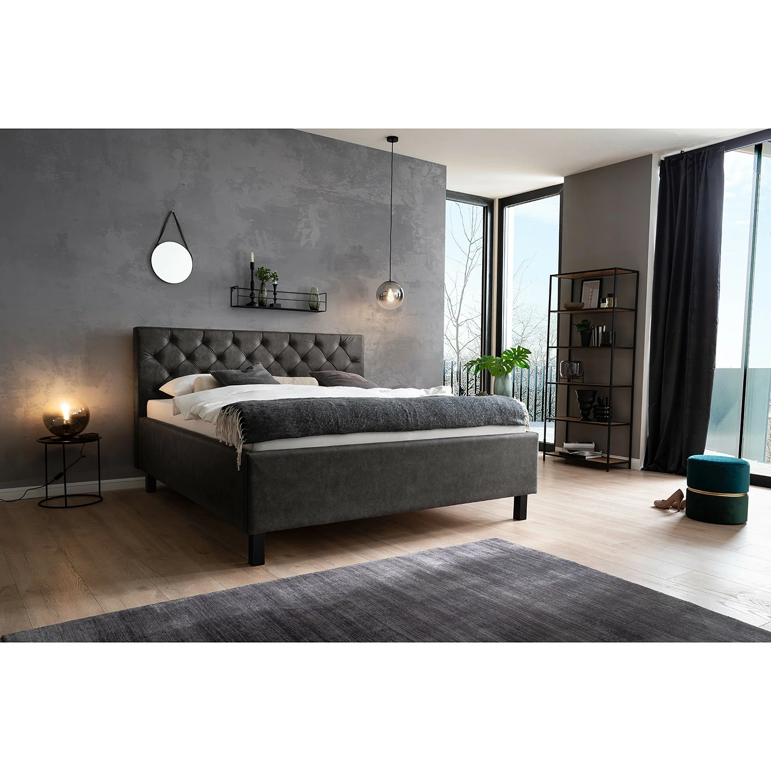 Meise.möbel Polsterbett San Remo - Anthrazit - 180 x 200cm - Schwarz – Bild 2