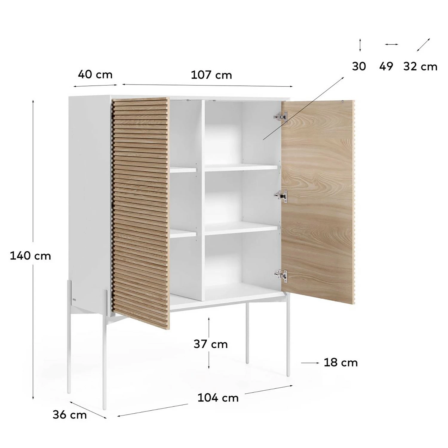 Loftscape Highboard Maredale - Esche teilmassiv - Weiß / Esche – Bild 6