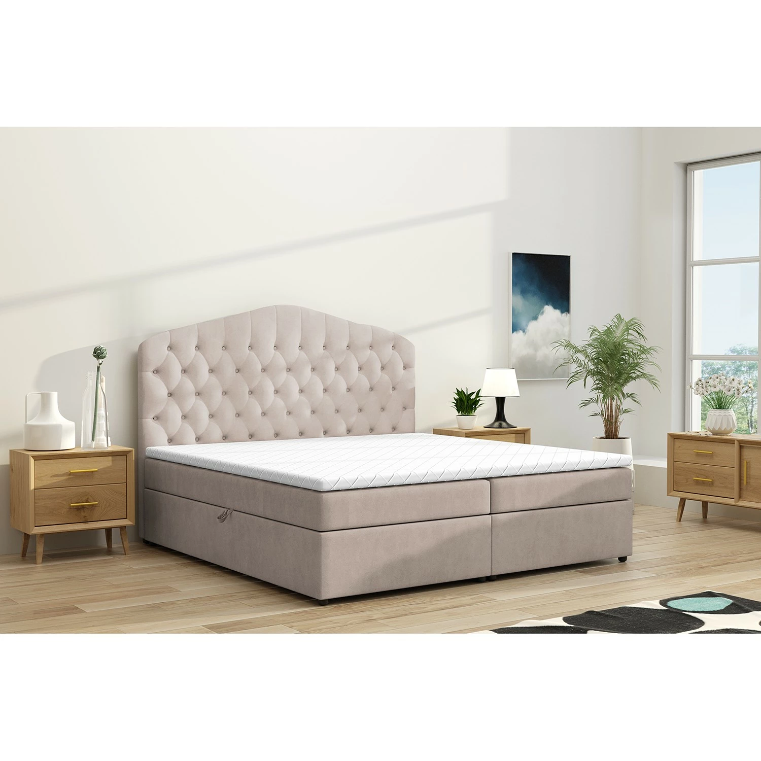 Loftscape Boxspringbett Miriam - Beige - 200 x 200cm – Bild 2