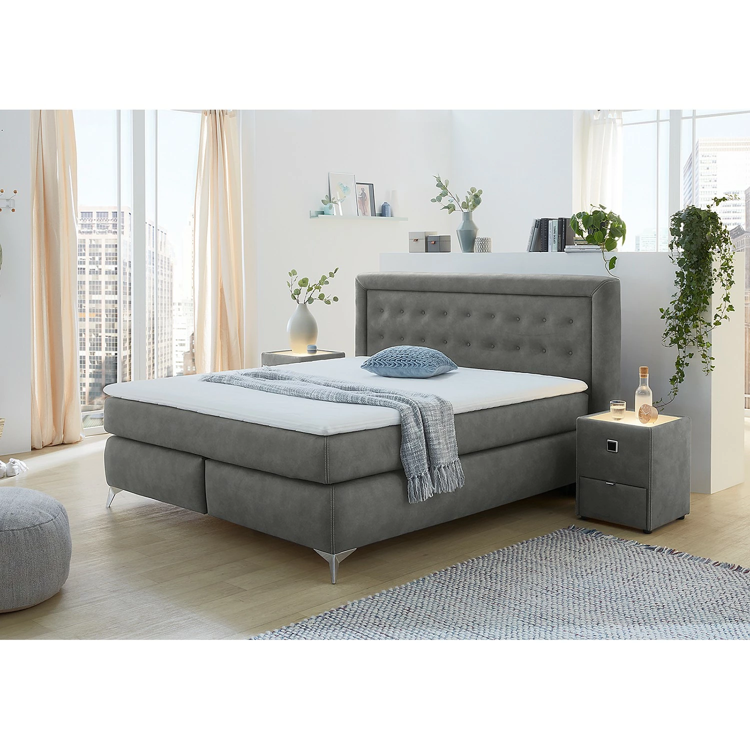 Loftscape Boxspringbett Stettin - Grau - Doppelmatratze H3/H4 – Bild 2