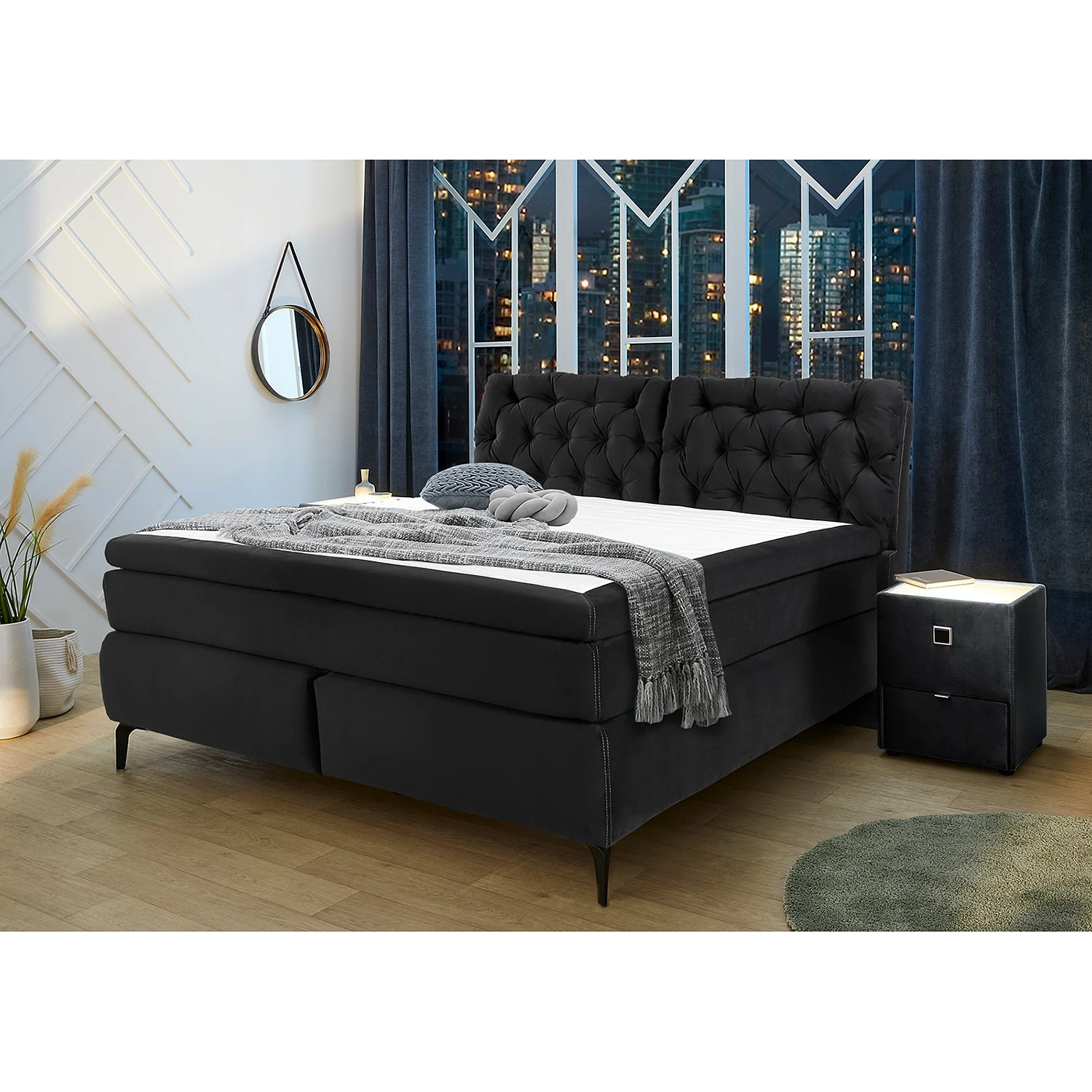 Loftscape Boxspringbett Christina - Schwarz - Doppelmatratze H3/H4 – Bild 2