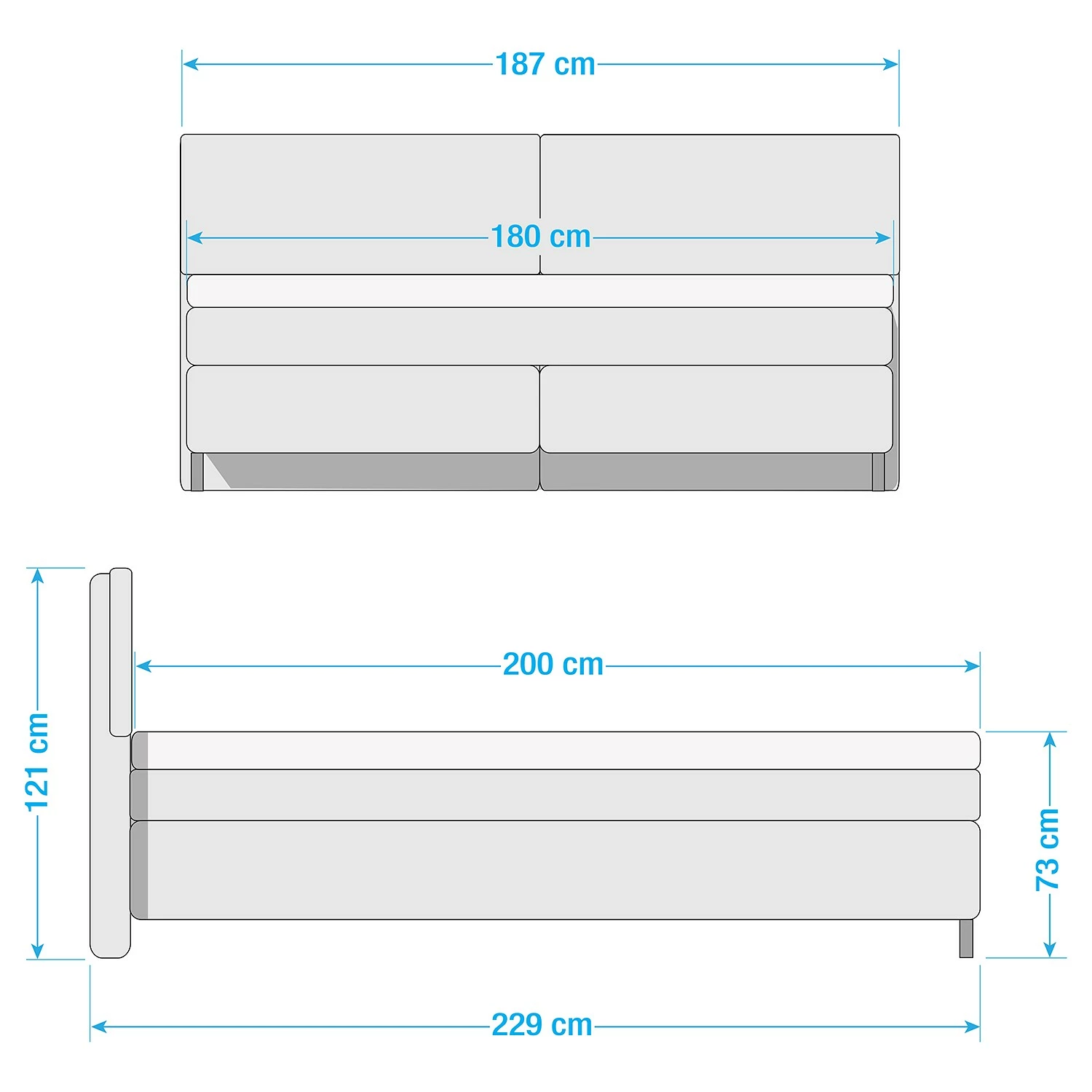Loftscape Boxspringbett Christina - Schwarz - Doppelmatratze H3/H4 – Bild 5