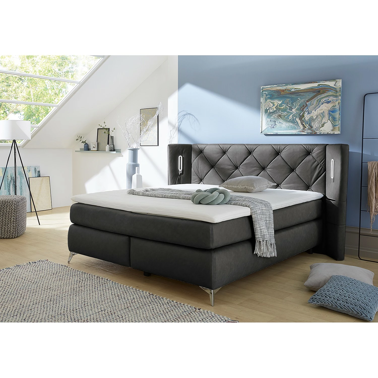 Loftscape Boxspringbett Victoria - Grau - Doppelmatratze H3/H4 – Bild 2