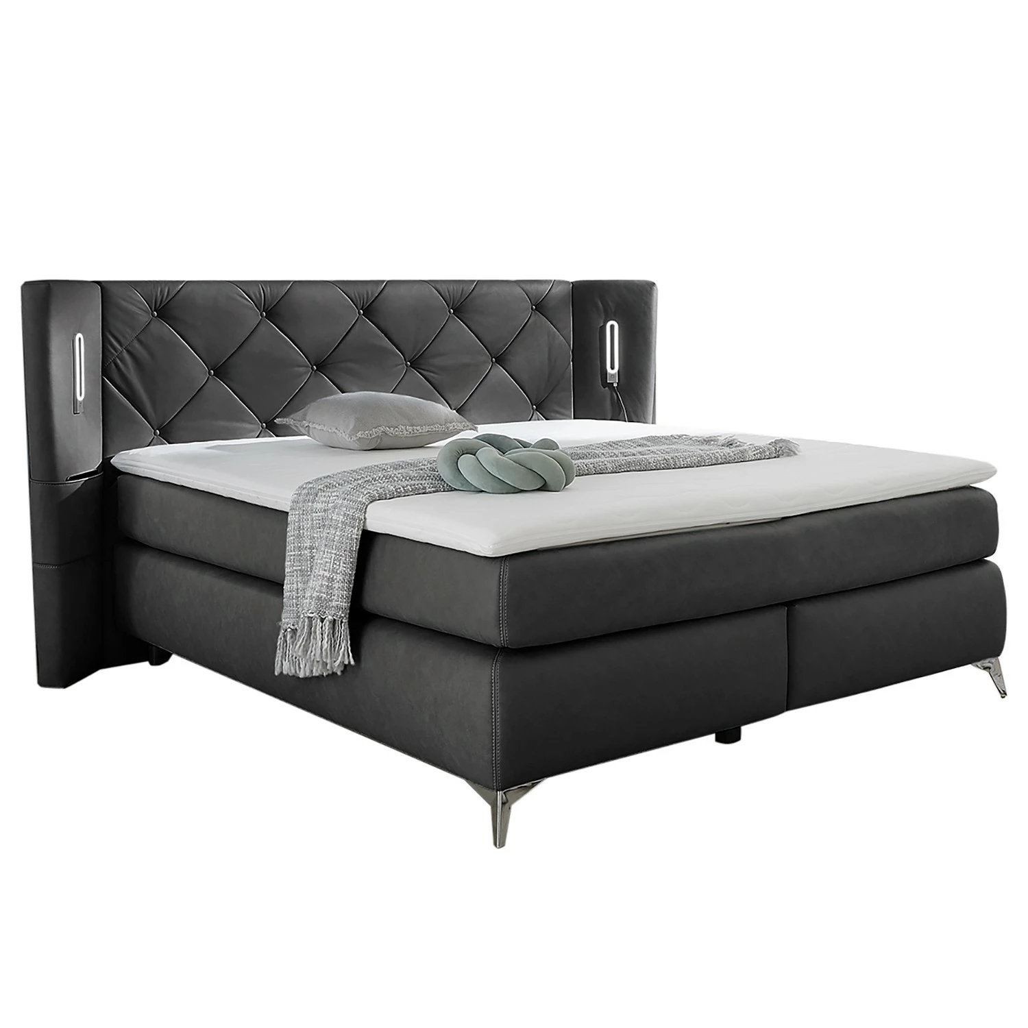 Loftscape Boxspringbett Victoria - Grau - Doppelmatratze H3/H4