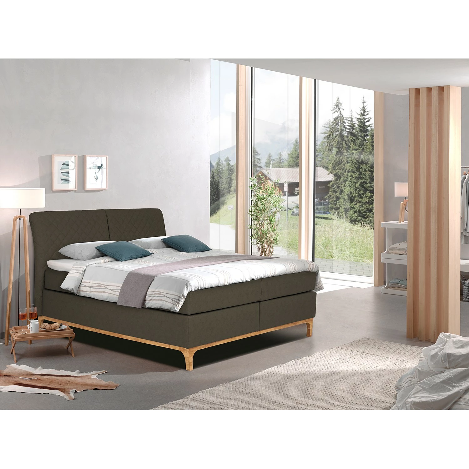 Loftscape Boxspringbett Juno - Microfaser Atea: Schlamm - 140 x 200cm - H3 – Bild 2