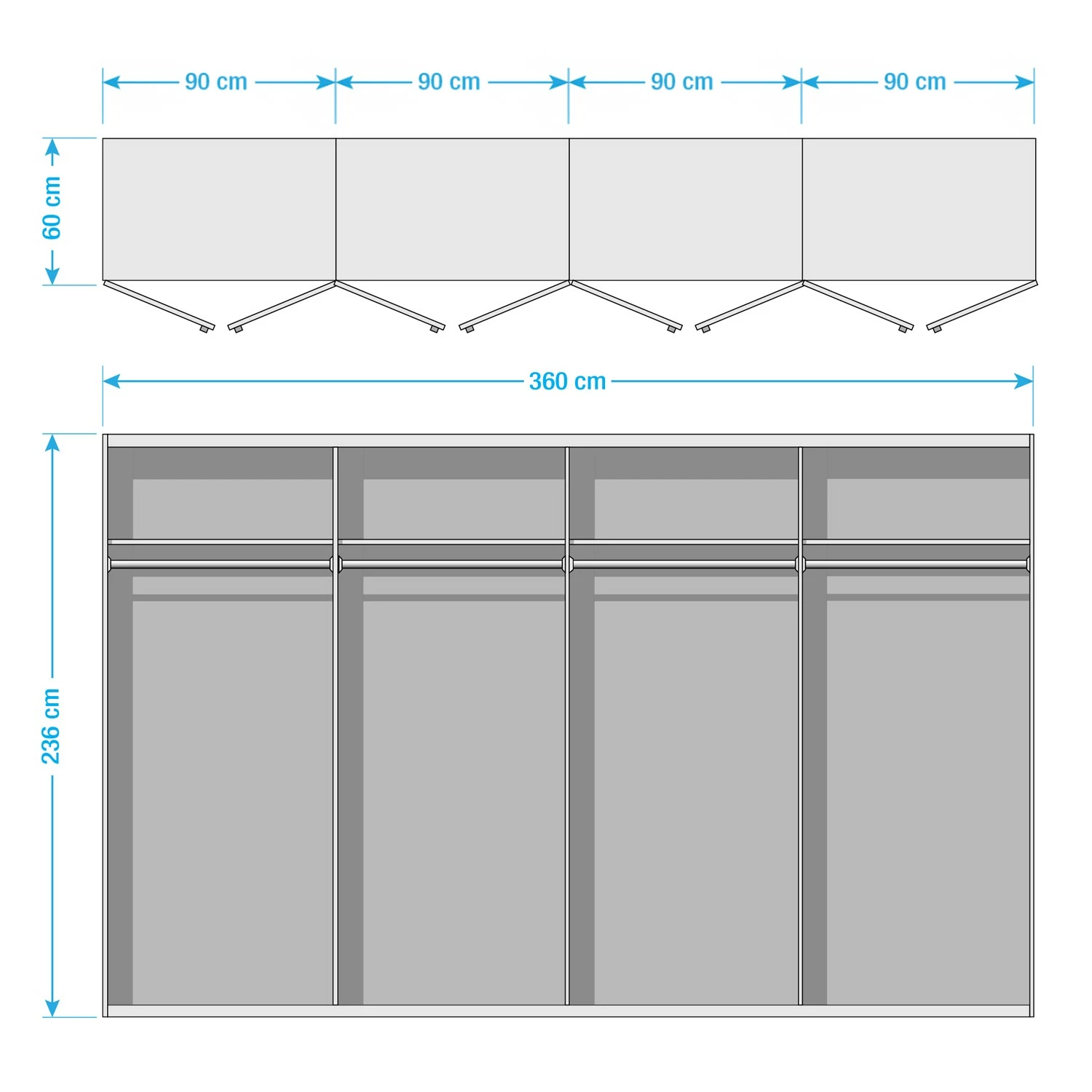 Drehtürenschrank SKØP pure reflect - Seidengrau - Höhe: 236 cm - Breite: 360 cm – Bild 7