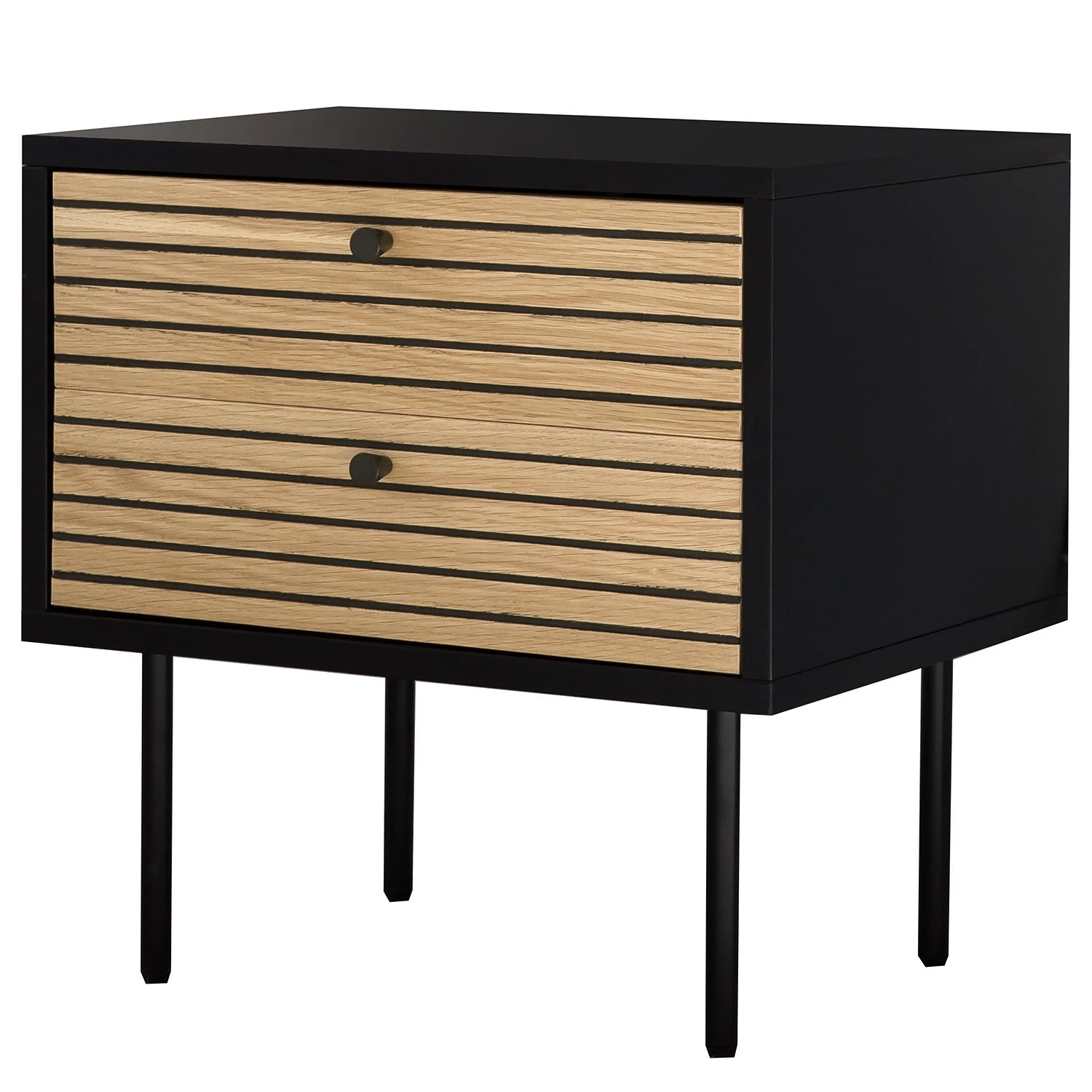 Red Living Kommode Uckerby II - Echtholzfurnier - Eiche / Schwarz