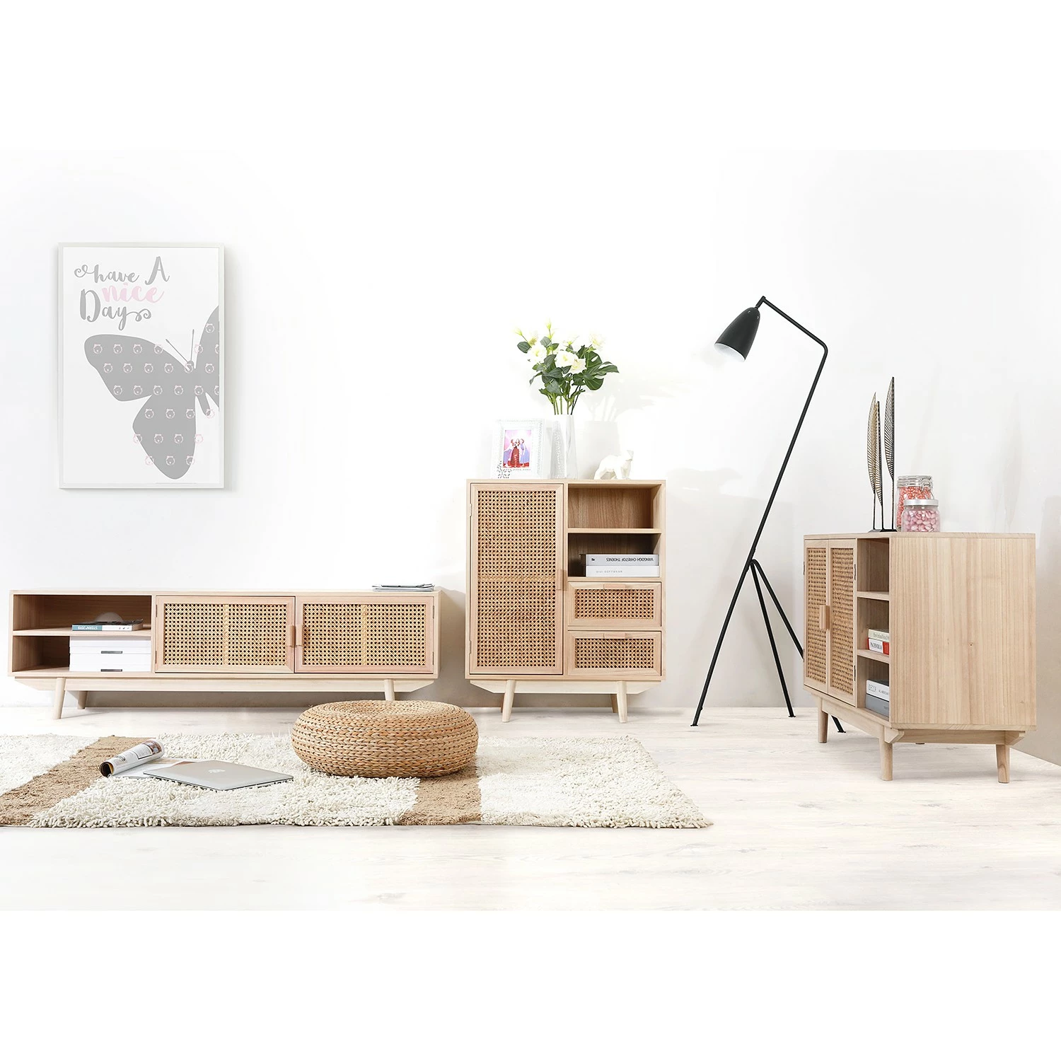 Norrwood Kommode Pini II - Wiener Geflecht / Echtholzfurnier - Natur / Paulownia – Bild 3