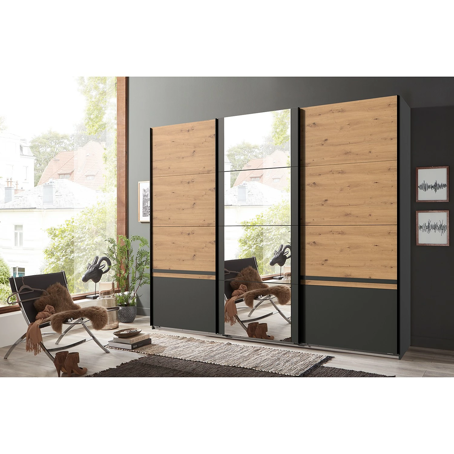 Wimex Schwebetürenschrank Gibraltar - Eiche Artisan Dekor / Anthrazit – Bild 4