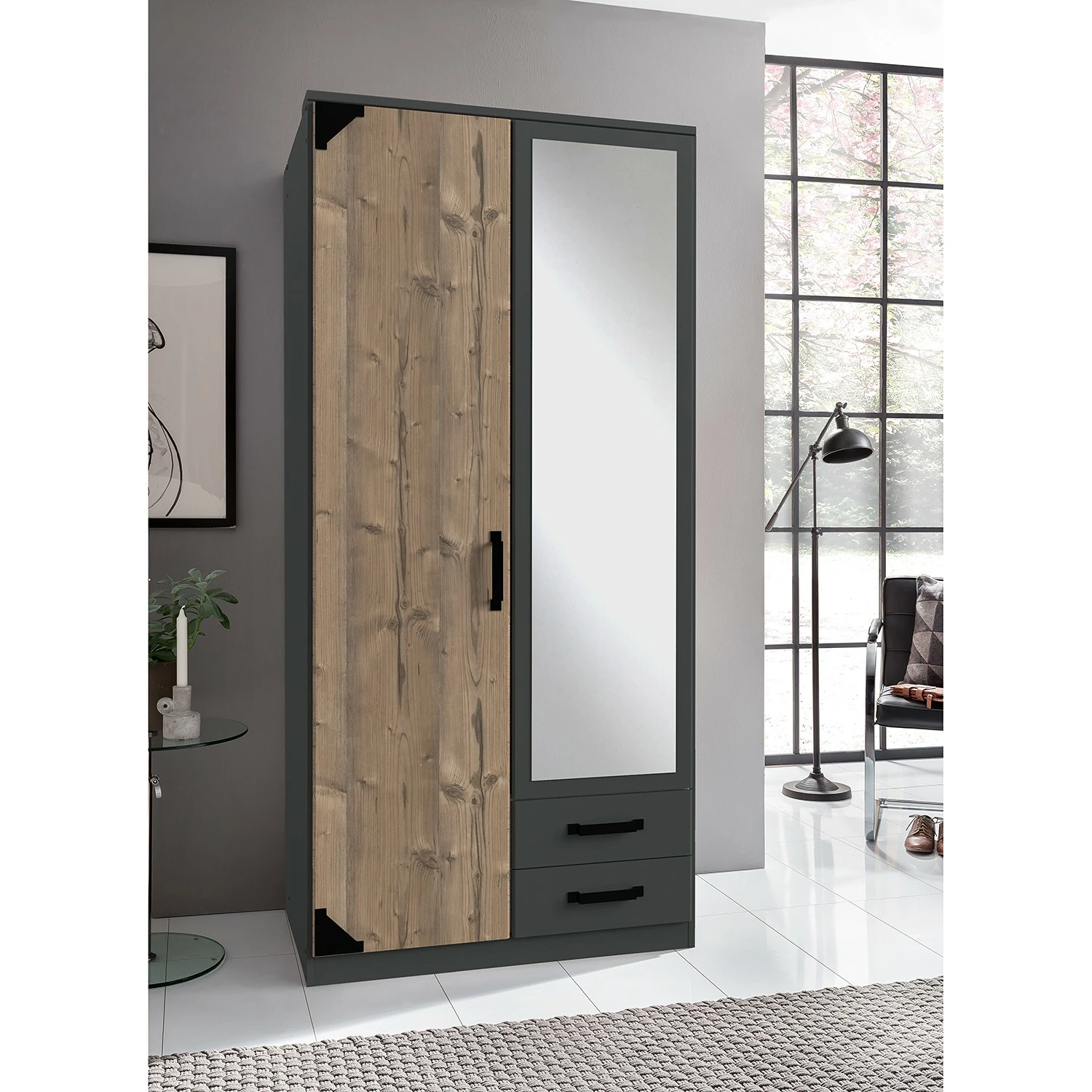 Wimex Drehtürenschrank Bochum - Edeltanne Dekor / Graphit - Breite: 90 cm – Bild 2