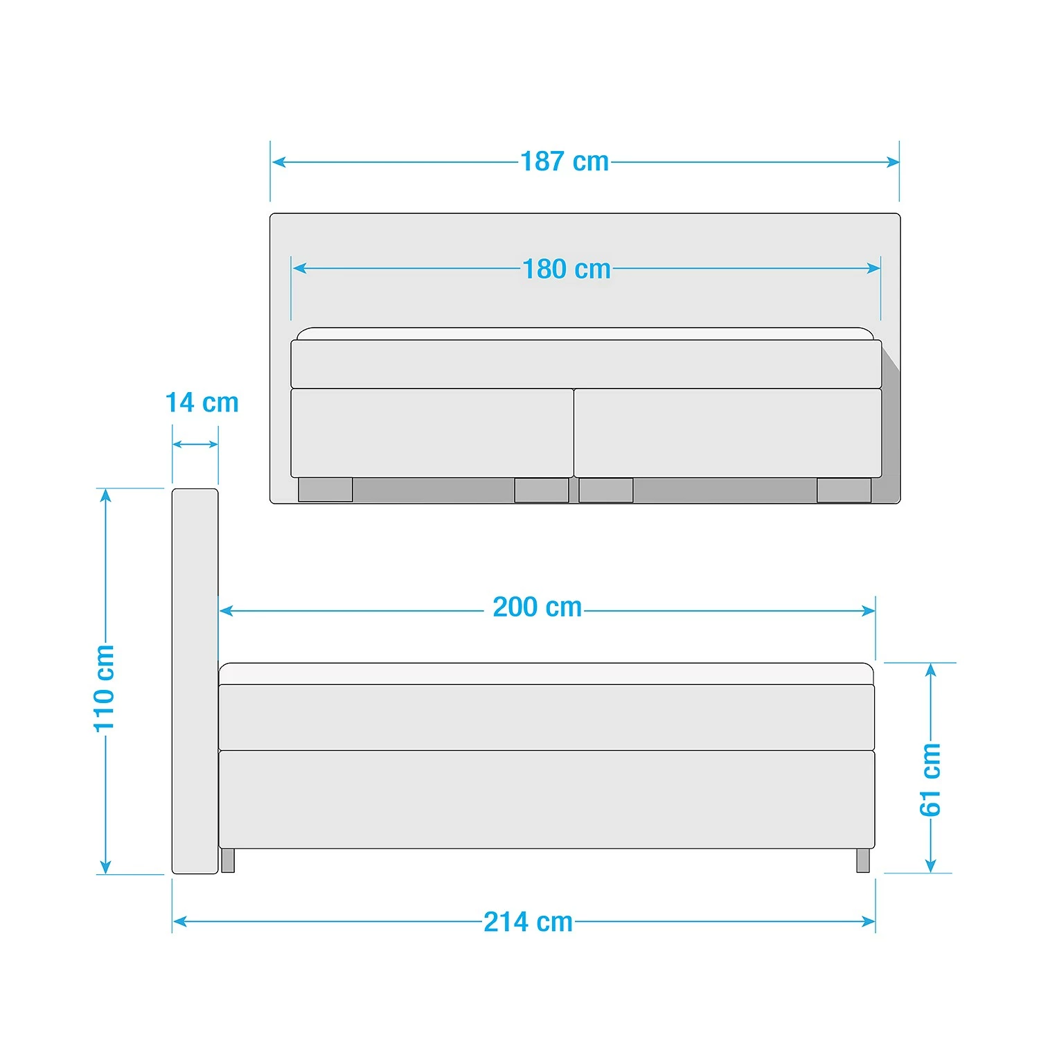 Loftscape Boxspringbett Karlsborg - Hellgrau - 180 x 200cm – Bild 5