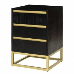 Jack & Alice Nachtkommode Nooble - Mango massiv / Metall - Mango Schwarz / Gold