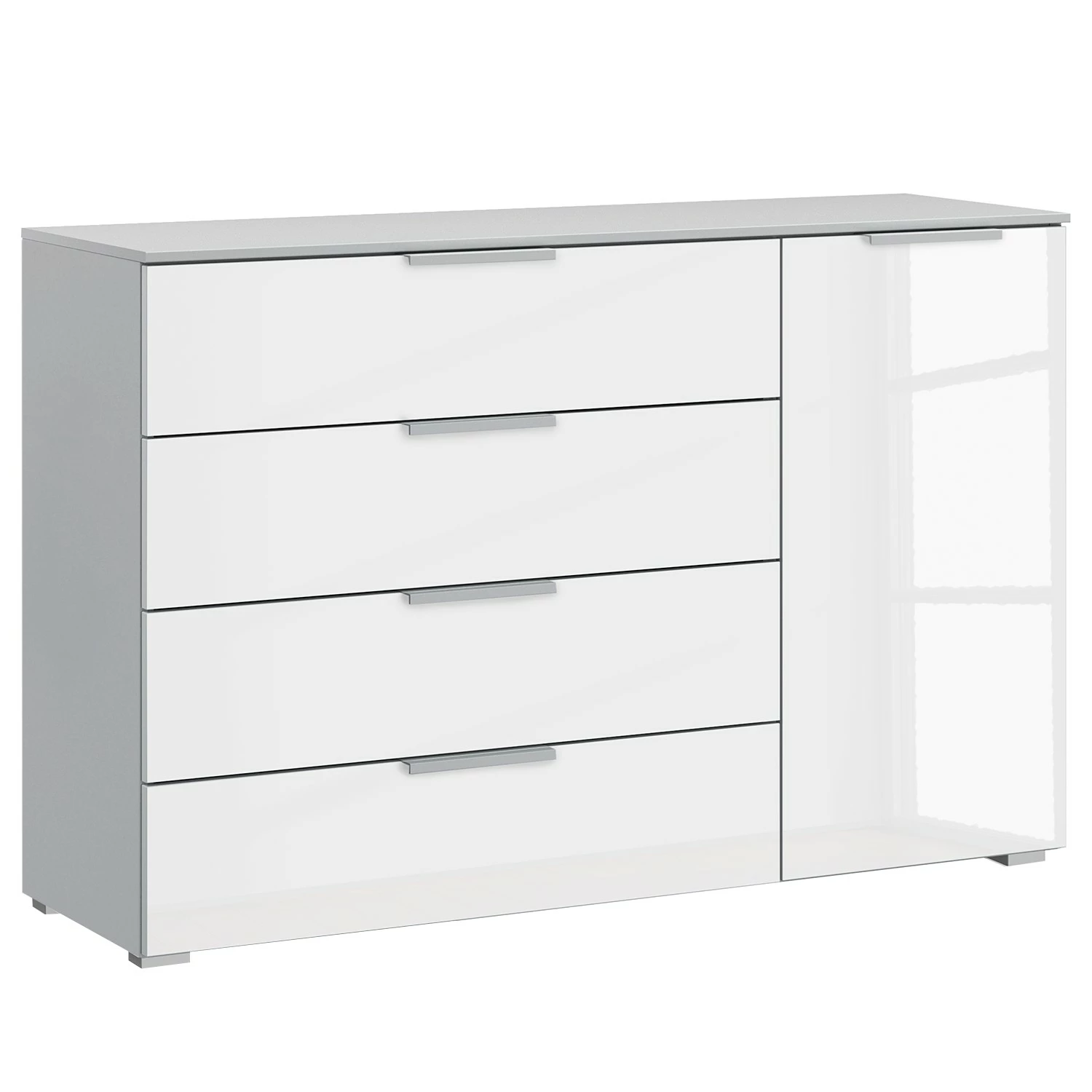 Sideboard SKØP x4+1 - Hochglanz Weiß / Seidengrau - Korpusfarbe