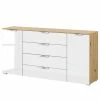 Sideboard SKØP x4+2 - Hochglanz Weiß / Eiche Artisan Dekor - Chrom