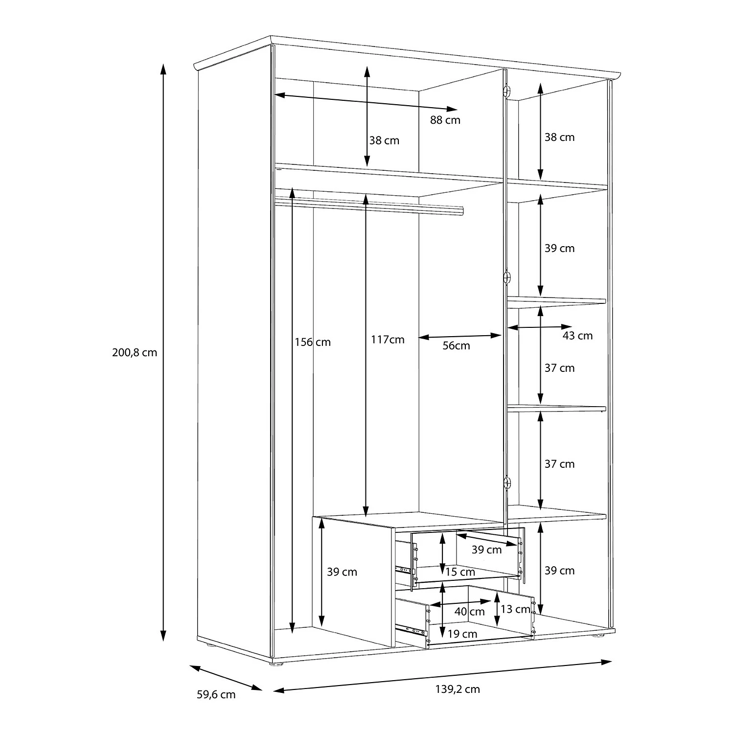Loftscape Drehtürenschrank Janem - Eiche Sonoma Dekor – Bild 4