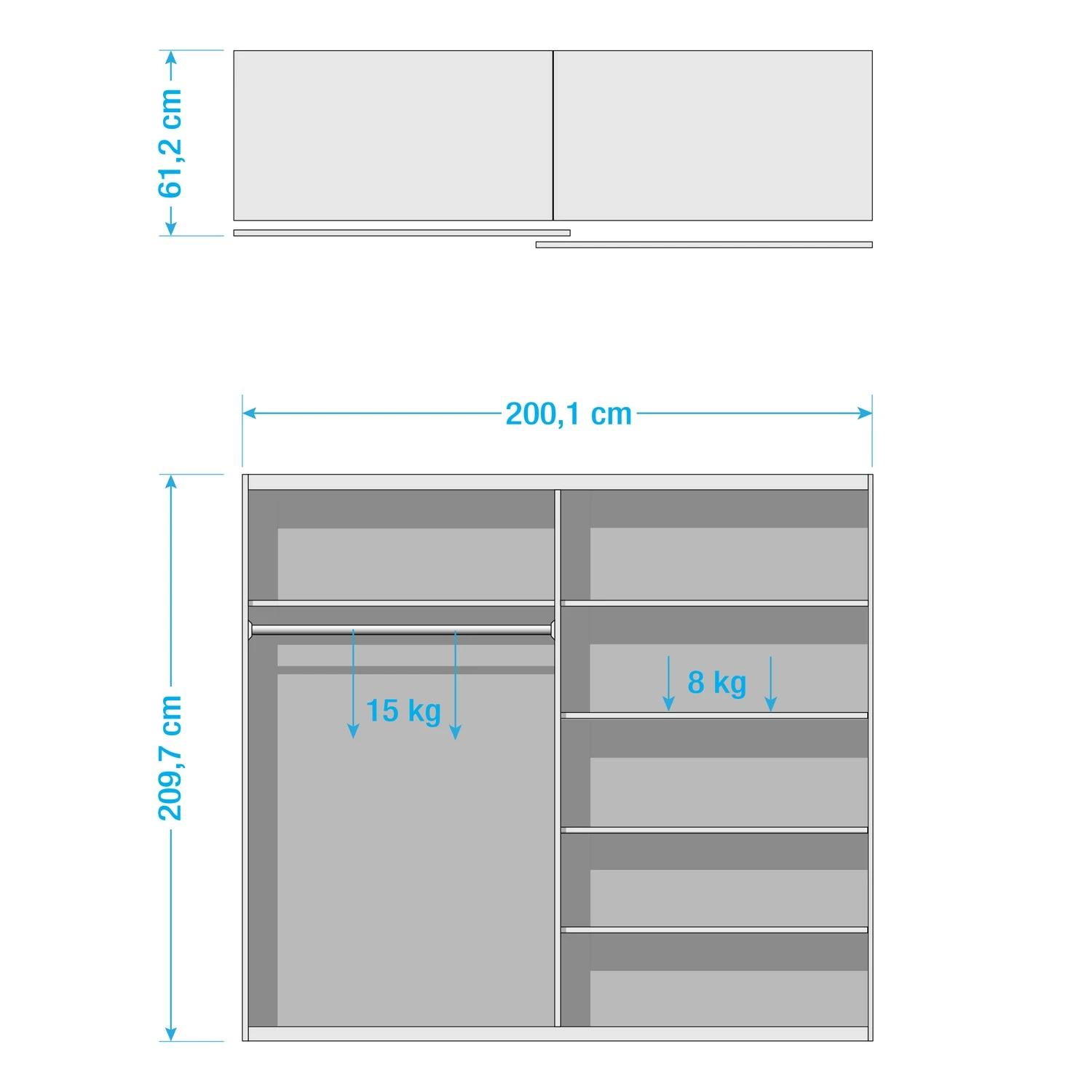 Loftscape Schwebetürenschrank Oliver II - Weiß / Eiche Bianco – Bild 4