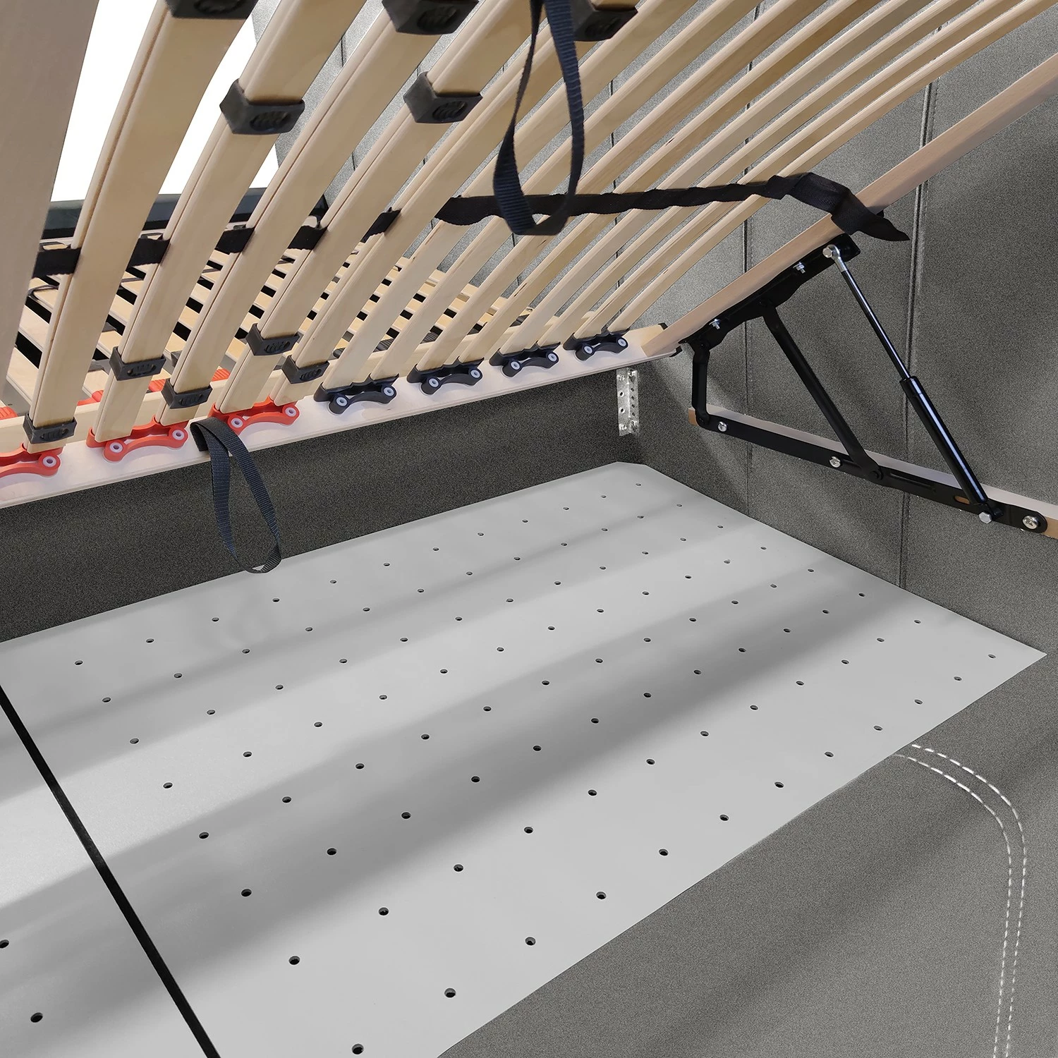 Mørteens Polsterbett Larisa - Strukturstoff Mali: Grau - 160 x 200cm - Mit Stauraum – Bild 8