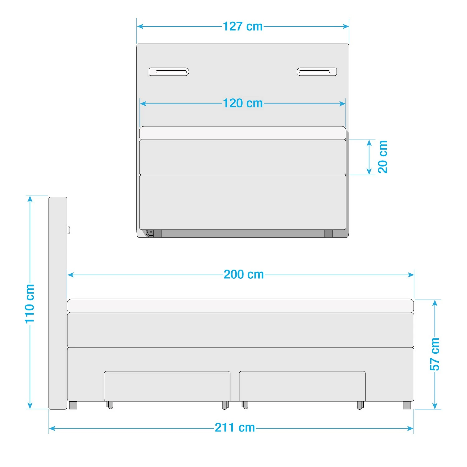 Loftscape Boxspringbett Speedy I - mit Beleuchtung - Microfaser Senga: Silber - H4 – Bild 6