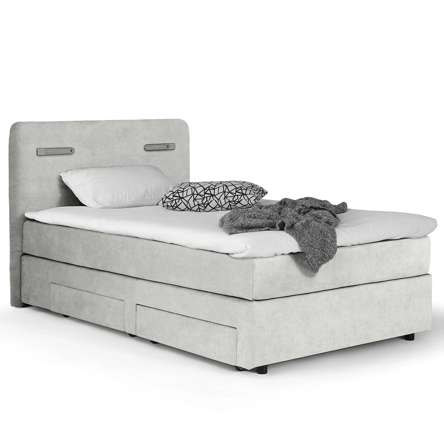 Loftscape Boxspringbett Speedy I - mit Beleuchtung - Microfaser Senga: Silber - H4