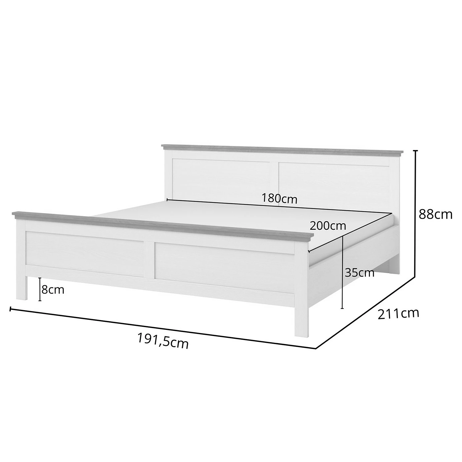 Loftscape Bettgestell Emmanuela - Eiche Weiß Dekor - 180 x 200cm – Bild 4