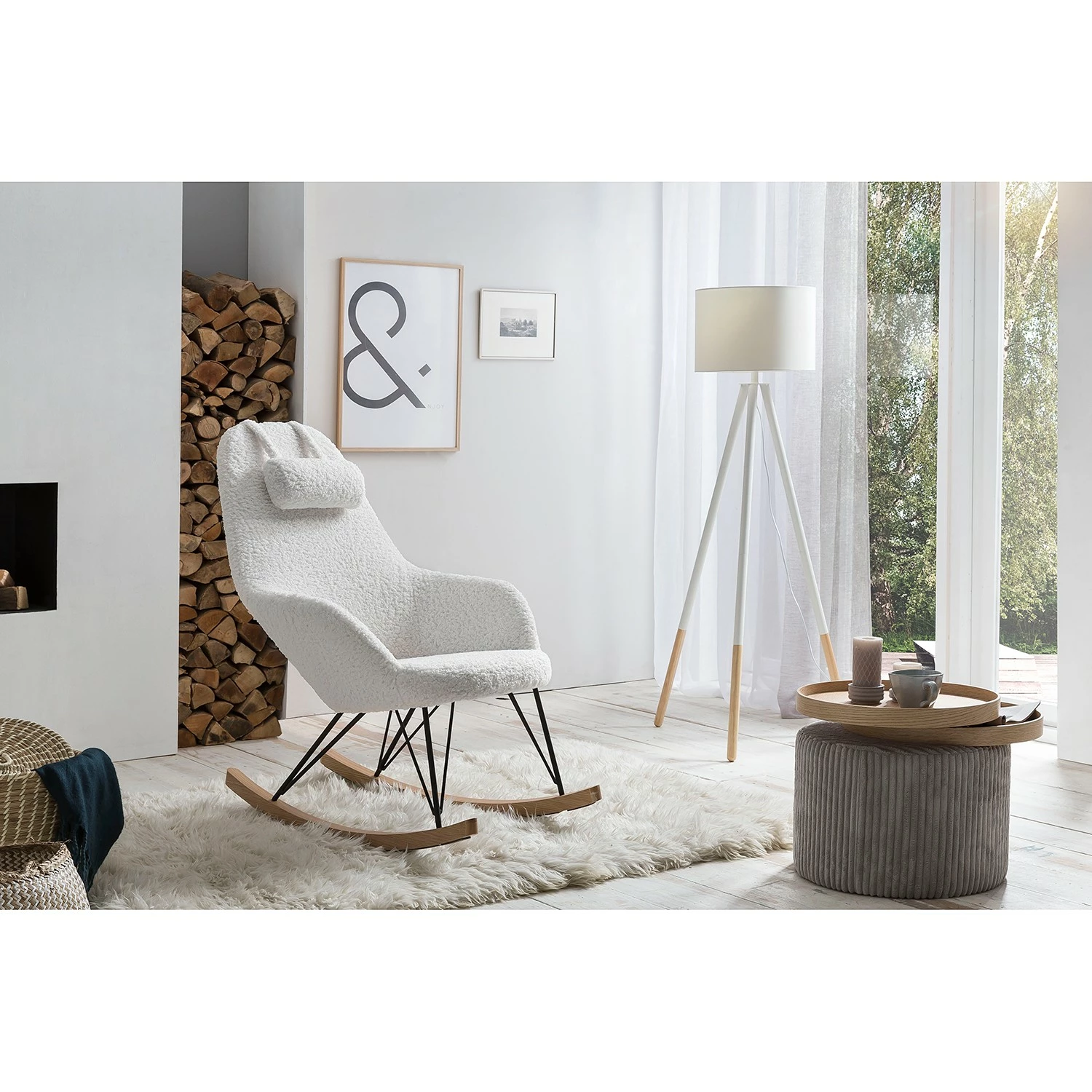 Naturoo Schaukelstuhl Newman - Teddyfell - Weiß – Bild 2