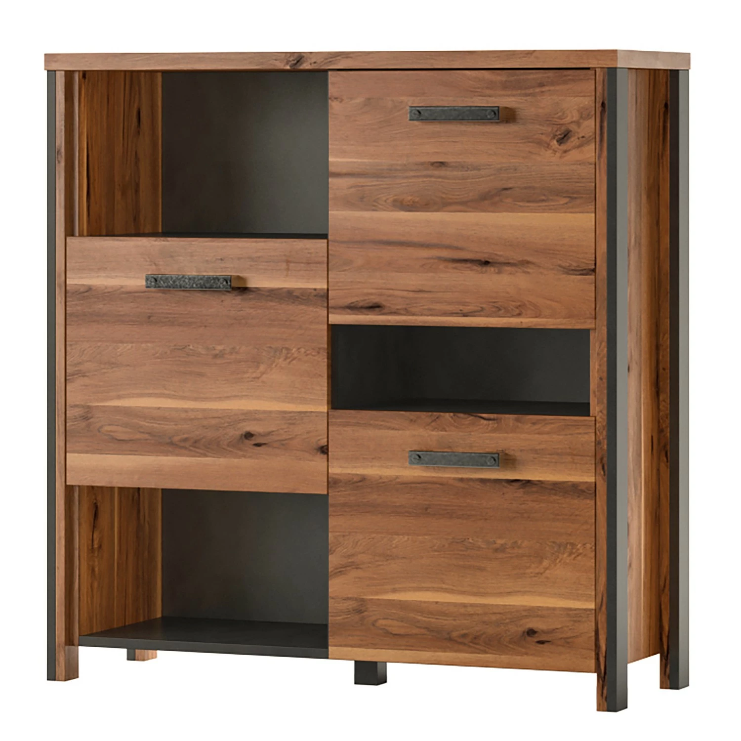 Red Living Kommode Belchatow - Eiche Dekor / Anthrazit