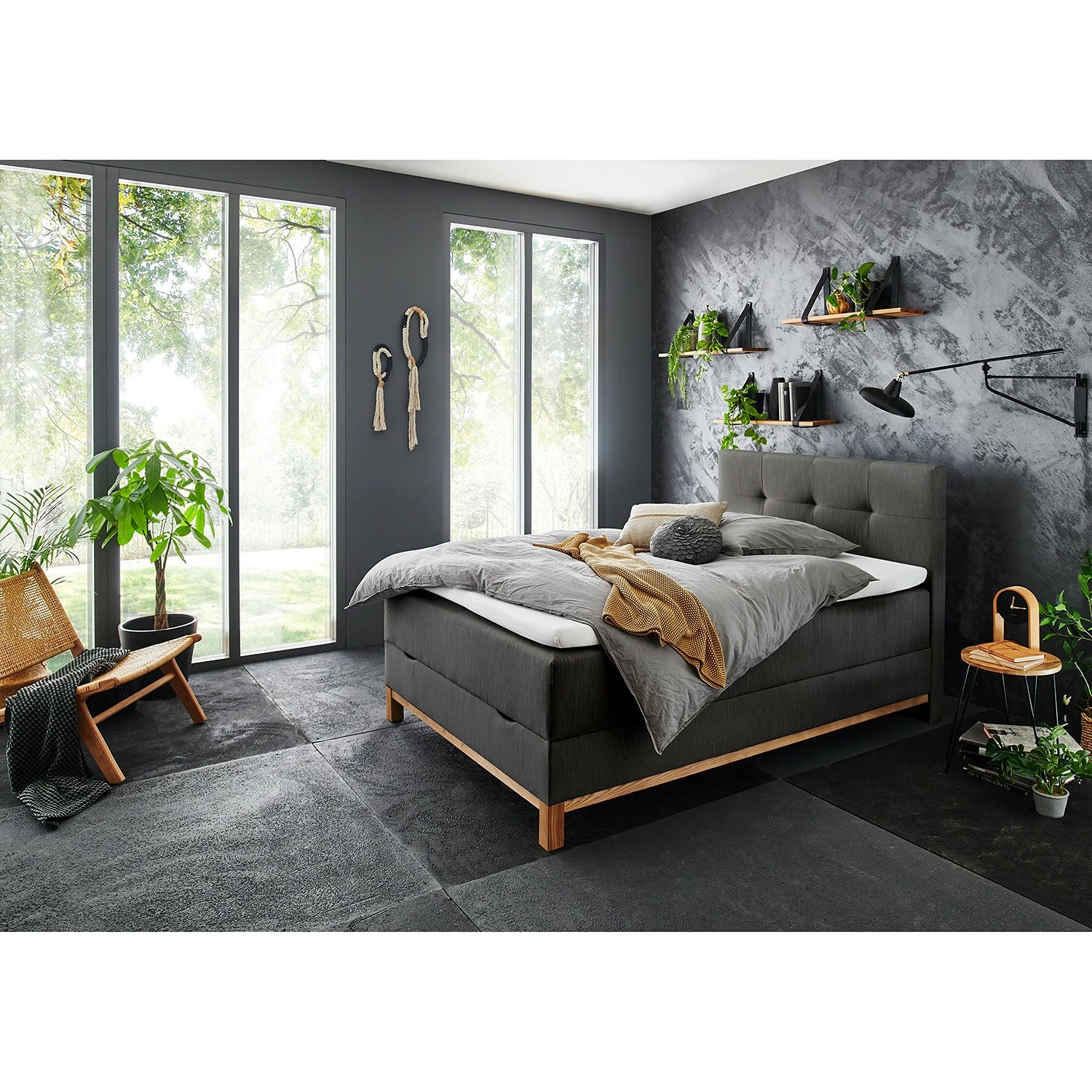 Meise.möbel Boxspringbett Catania - Webstoff Meara: Anthrazit - 120 x 200cm – Bild 2