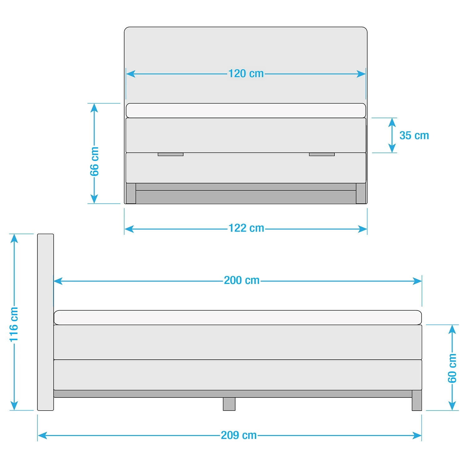 Meise.möbel Boxspringbett Catania - Webstoff Meara: Anthrazit - 120 x 200cm – Bild 7