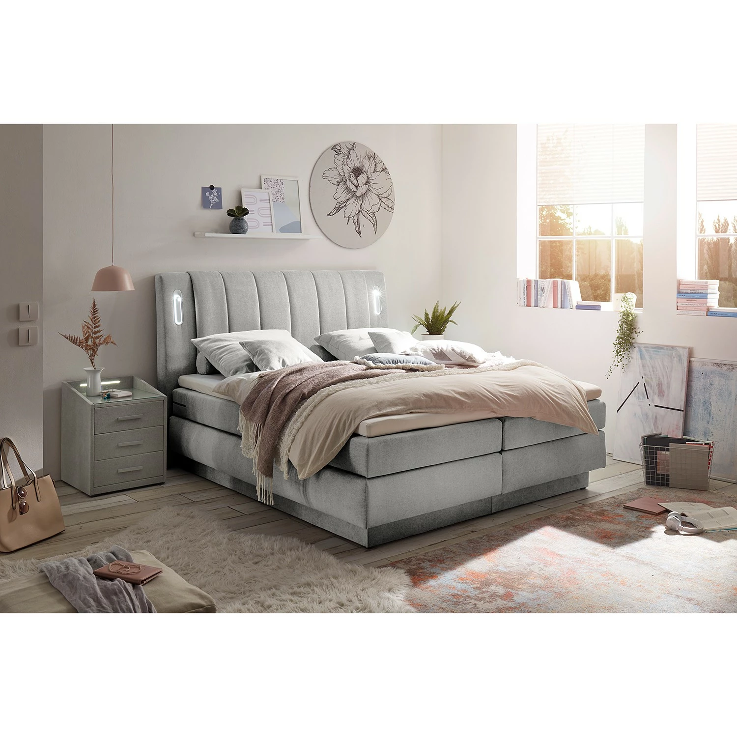 Loftscape Boxspringbett Smithers - Microvelours Thala: Silber – Bild 2