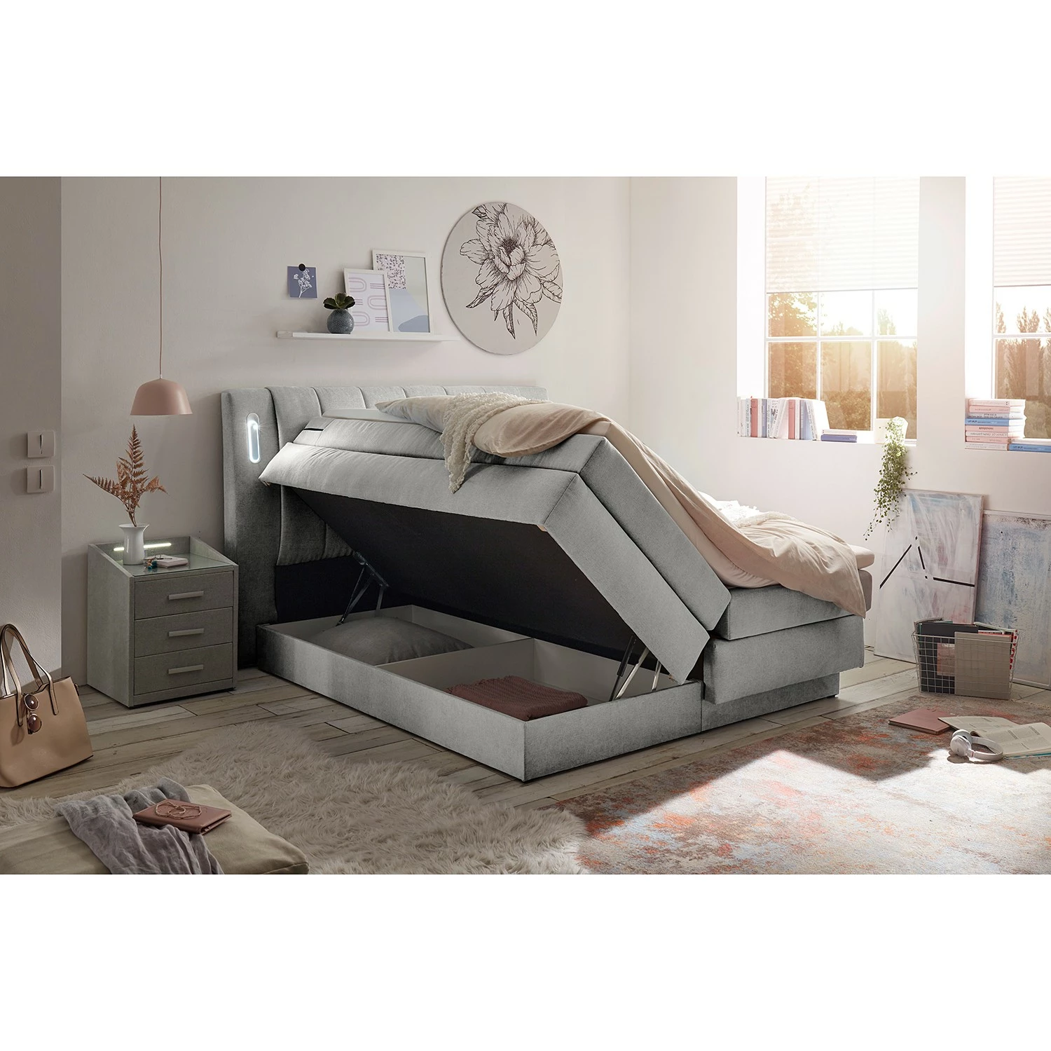 Loftscape Boxspringbett Smithers - Microvelours Thala: Silber – Bild 3