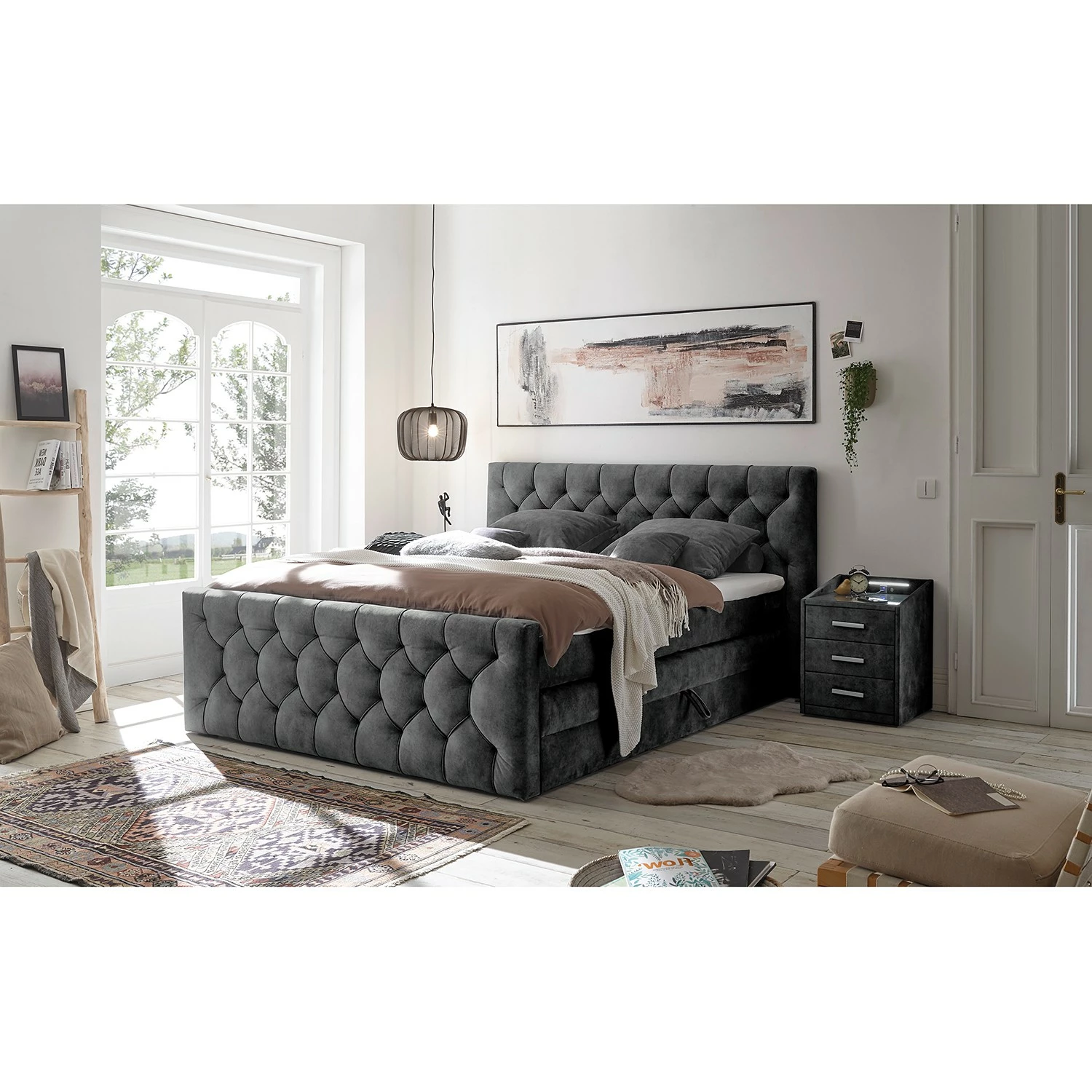 Loftscape Boxspringbett Stony Hill - Microfaser Salvo: Anthrazit – Bild 2