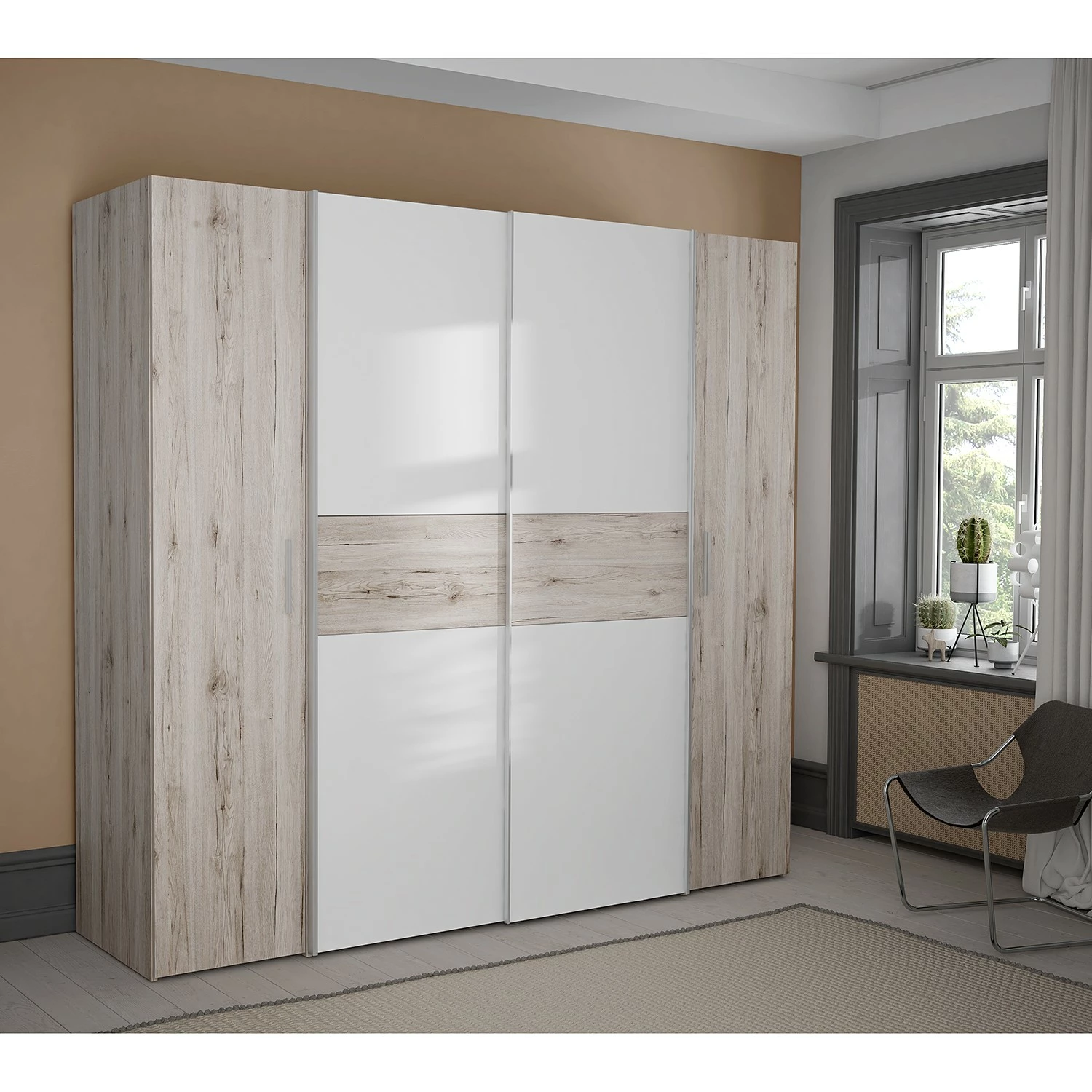 Loftscape Schwebetürenschrank Lucan - Sandeiche Dekor/Weiß – Bild 2