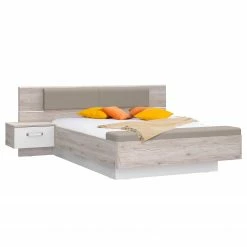 Loftscape Bettanlage Asperen - Sandeiche Dekor / Hochglanz Weiß - 140 x 200cm