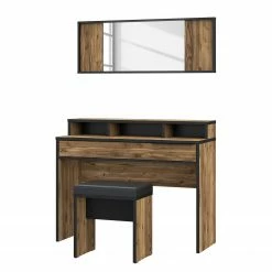 Loftscape Schminktisch-Set Huy (3-teilig) - Alpenkiefer Dekor / Schwarz