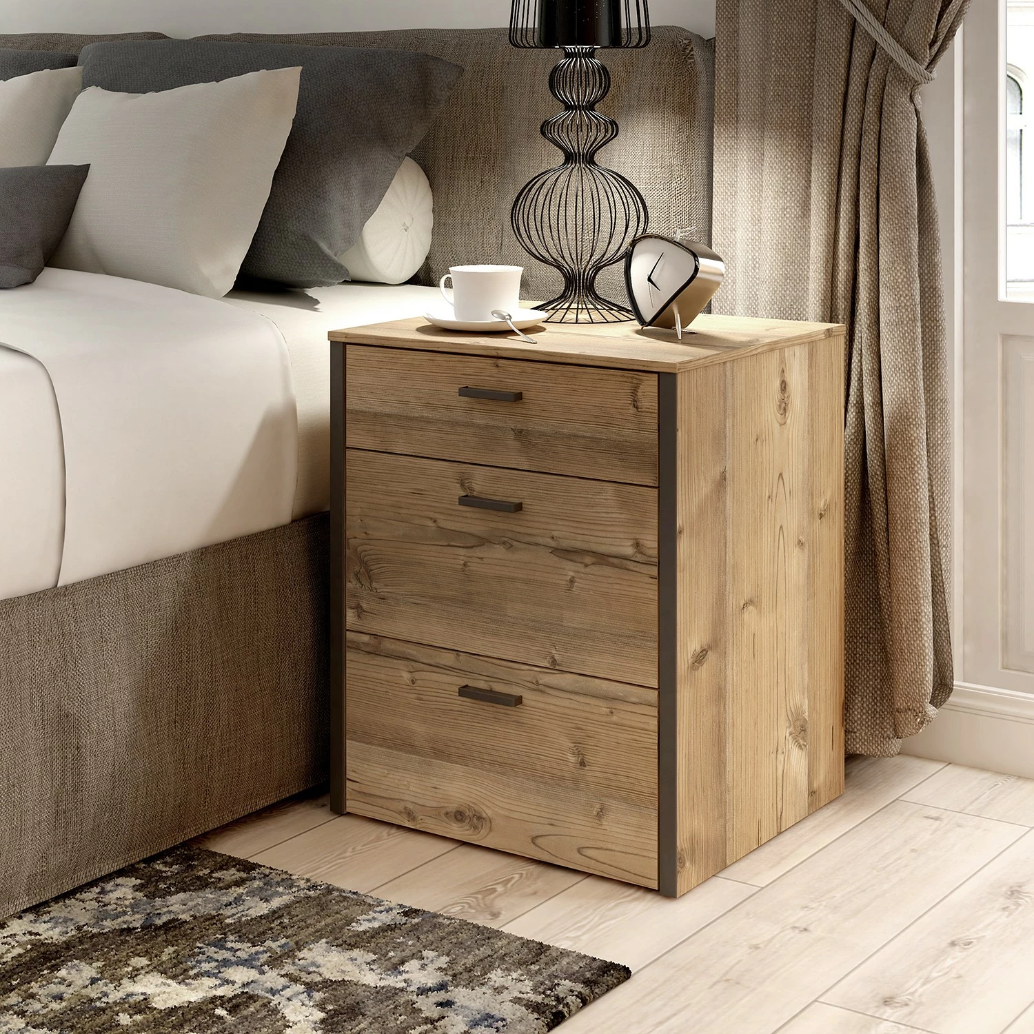 Loftscape Nachtkommode Samtoge - Bramberg Fichte Dekor / Uni Wolfram Dekor – Bild 2