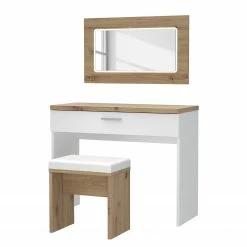 Loftscape Schminktisch Olivee - Inkl. Beleuchtung - Hochglanz Weiß / Eiche Artisan Dekor