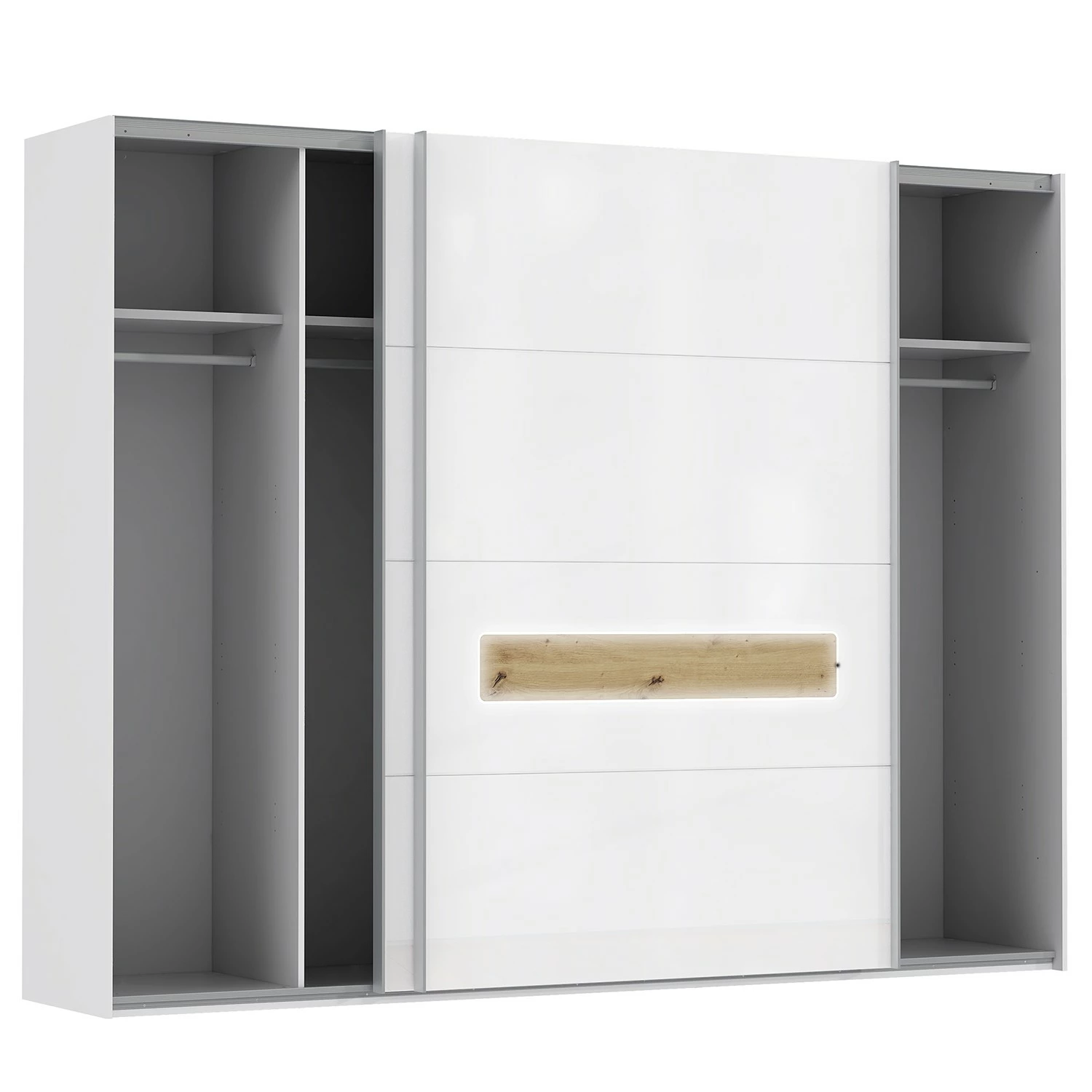 Loftscape Schwebetürenschrank Olivee - Inkl. Beleuchtung - Hochglanz Weiß / Eiche Dekor – Bild 3