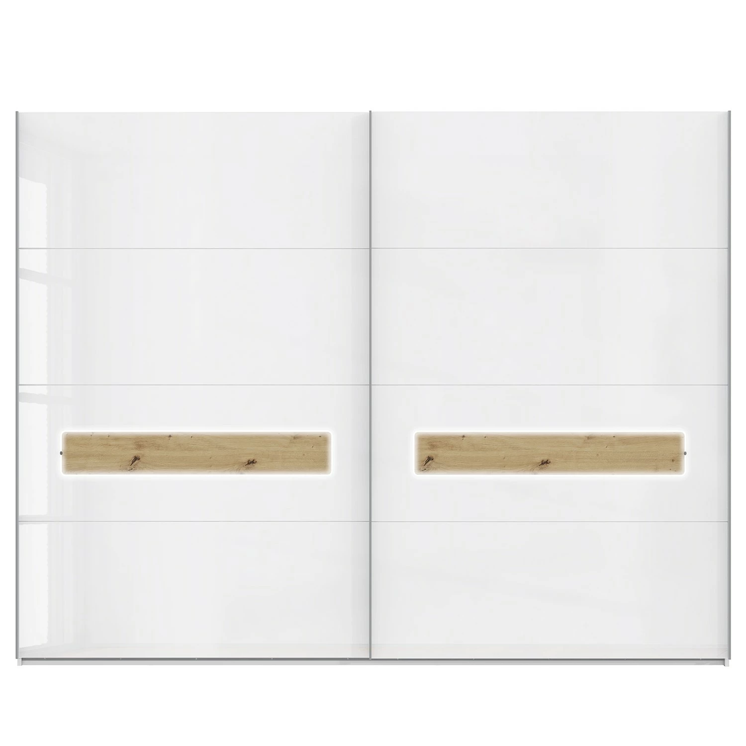 Loftscape Schwebetürenschrank Olivee - Inkl. Beleuchtung - Hochglanz Weiß / Eiche Dekor – Bild 4