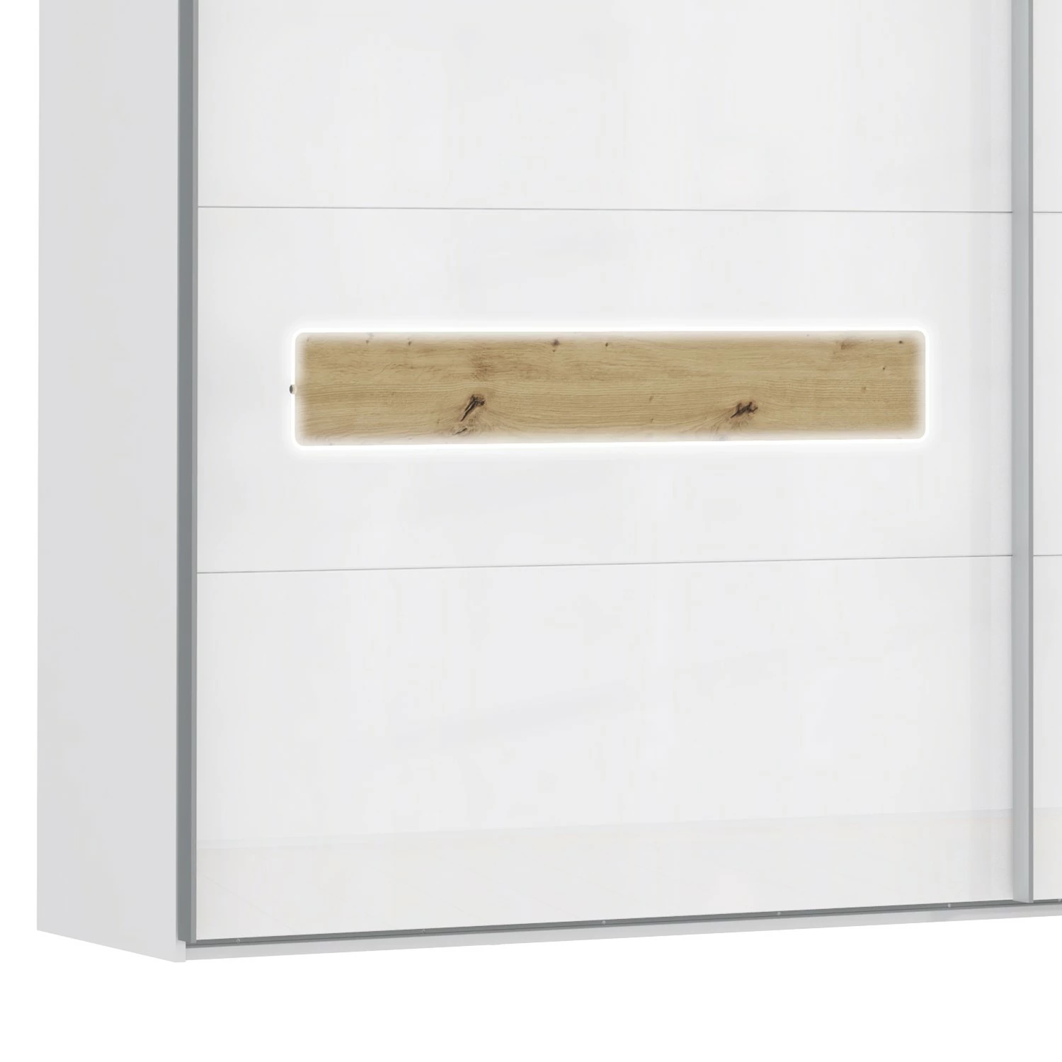 Loftscape Schwebetürenschrank Olivee - Inkl. Beleuchtung - Hochglanz Weiß / Eiche Dekor – Bild 6