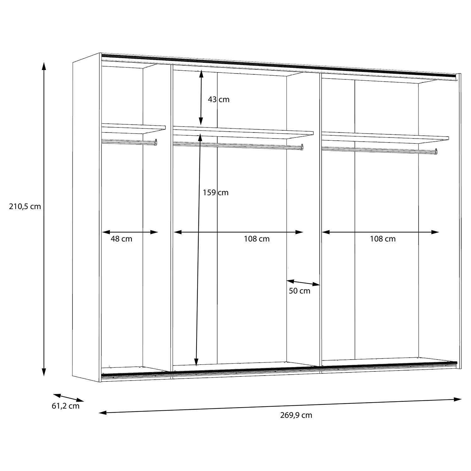 Loftscape Schwebetürenschrank Olivee - Inkl. Beleuchtung - Hochglanz Weiß / Eiche Dekor – Bild 10